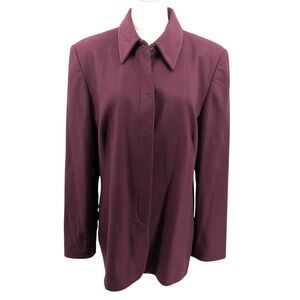 Cashmere Wool Jacket Burgundy Field Manor Hidden Button Minimalist Size 12